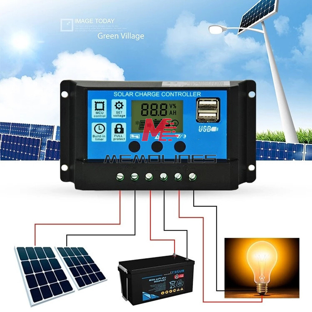 30A Solar Panel Battery Charge Controller 12V/24V LCD Regulator Auto Dual USB
