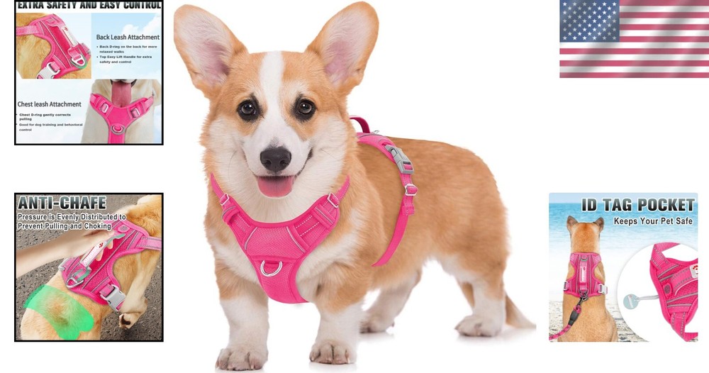 Innovative No-Pull Step-In Dog Harness with ID Tag Pocket - Pink, Medium