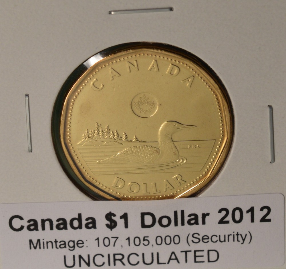 2012  Canada $1 Dollar  - Loonie - Security - BU UNC - from mint roll  🇨🇦🇨🇦