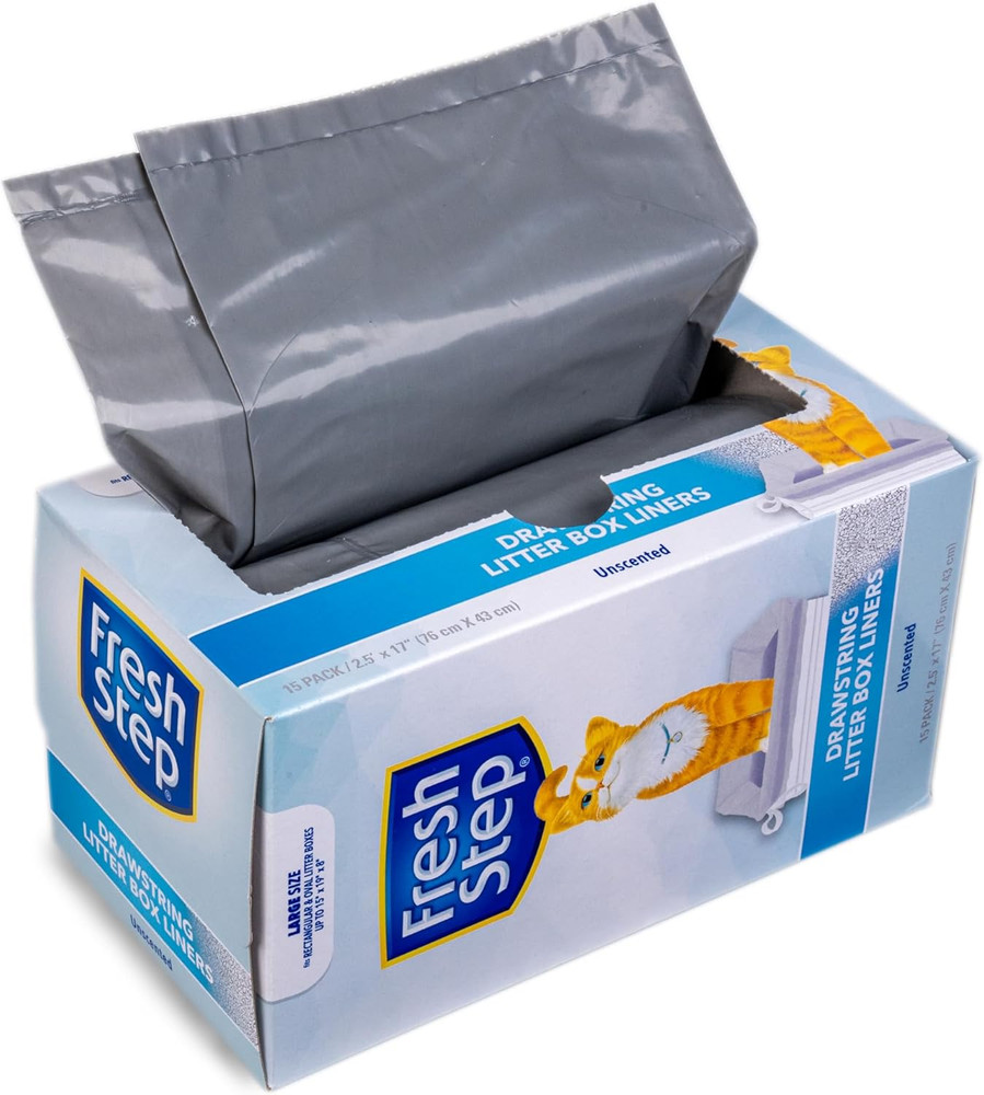 Fresh Step Drawstring Cat Litter Box Liners, Unscented, Size Large, 30" X 17" |