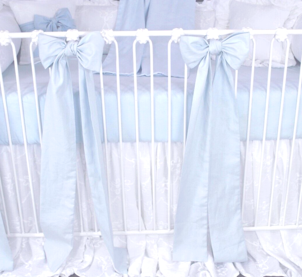 White Eyelet Blue Bow Pillow