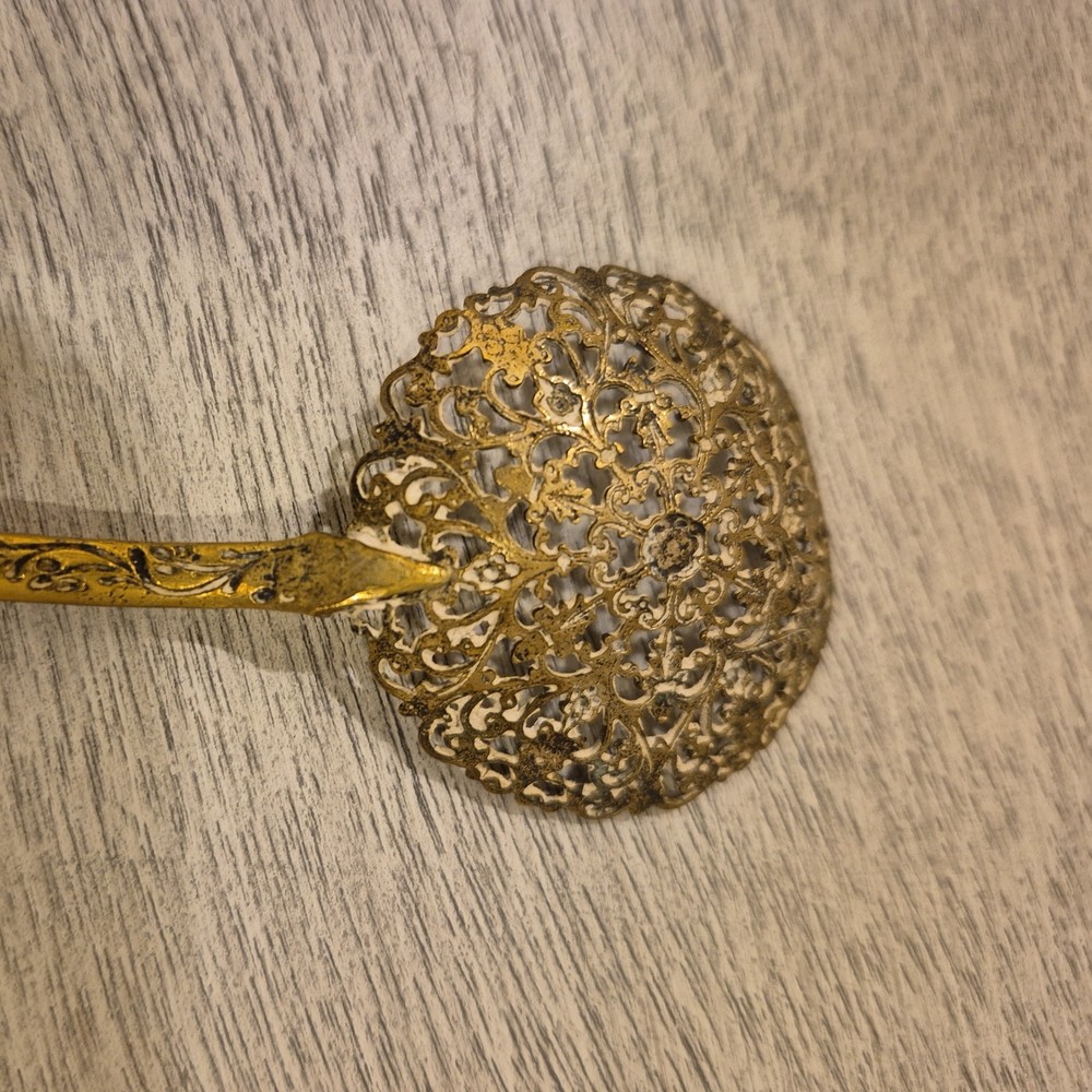 Antique French Brass Champleve Enamel Spoon 8"