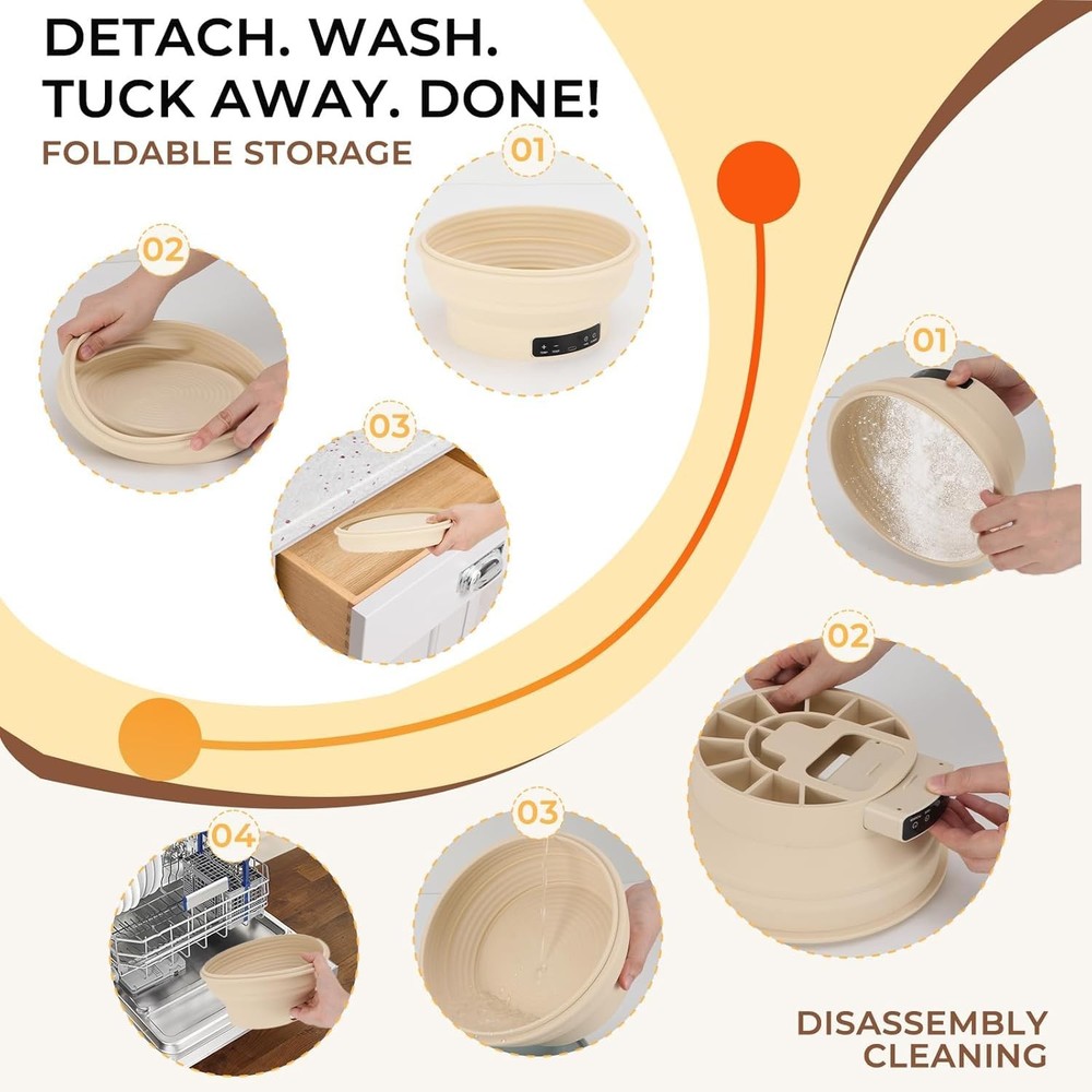 Electric Sourdough Starter Kit with 6-Temp (77-122℉) Control & Timer - 9" Fol...