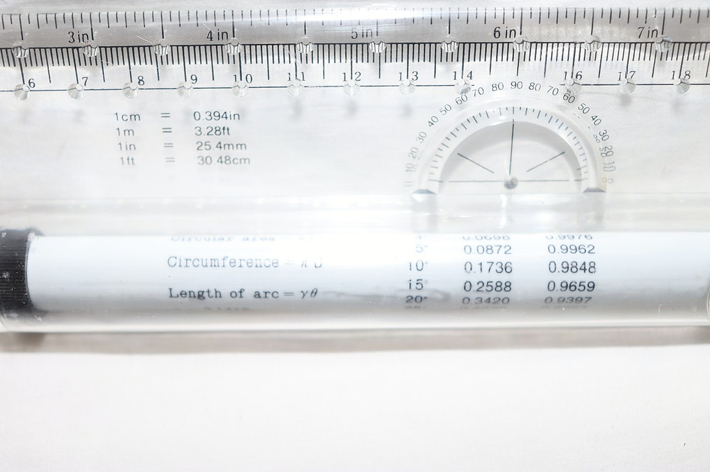 Vintage Multi Purpose 6”Rolling Ruler 3D Drawings Angles Graphs Circles Charts
