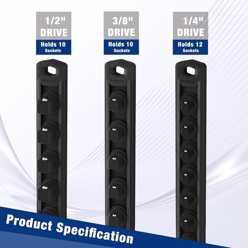 3/8-Inch Drive Magnetic Socket Organizer - Rotatable Clips for Efficient Storage
