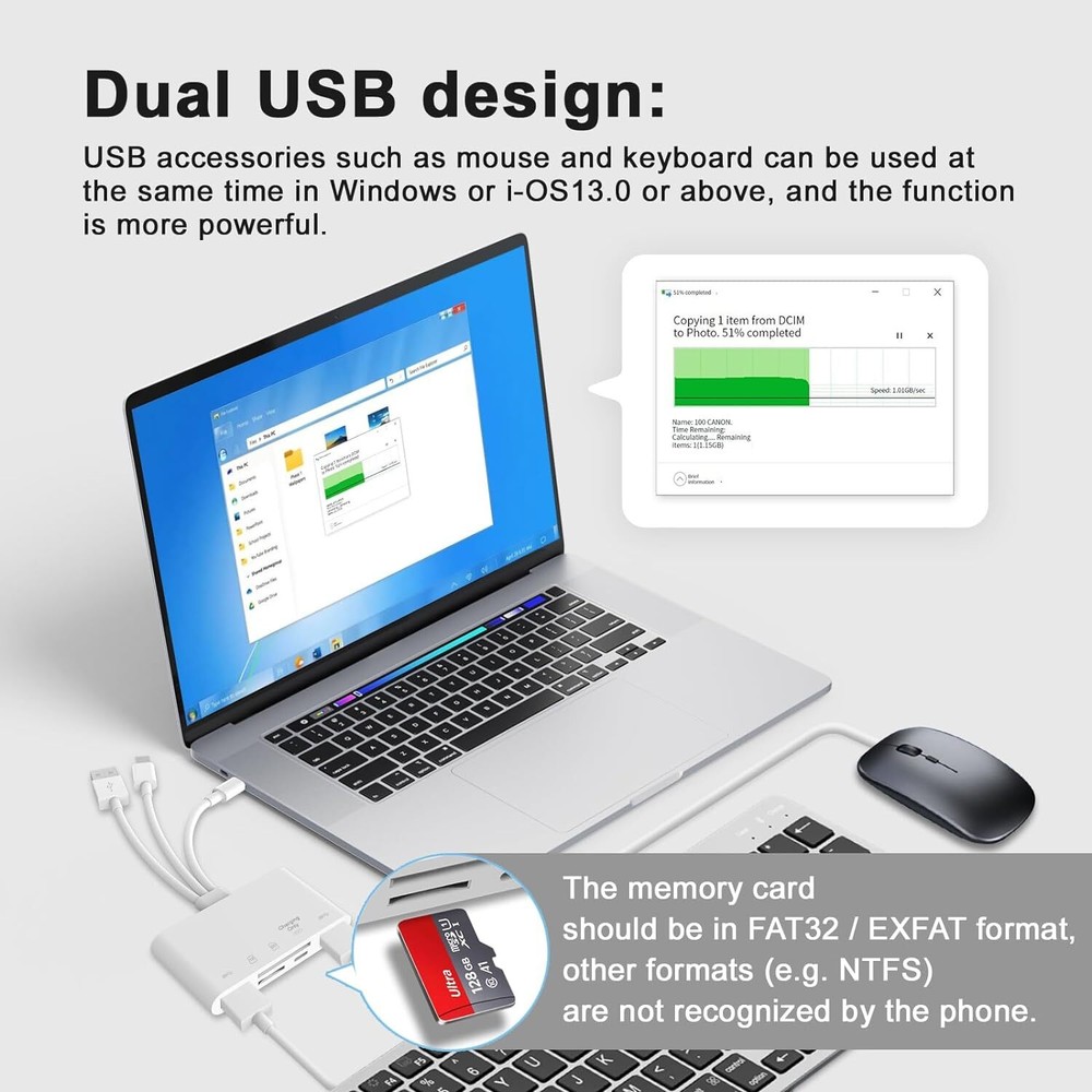 5-in-1 Memory Card Reader USB 3.0 OTG Adapter SD Card Reader for Apple phone