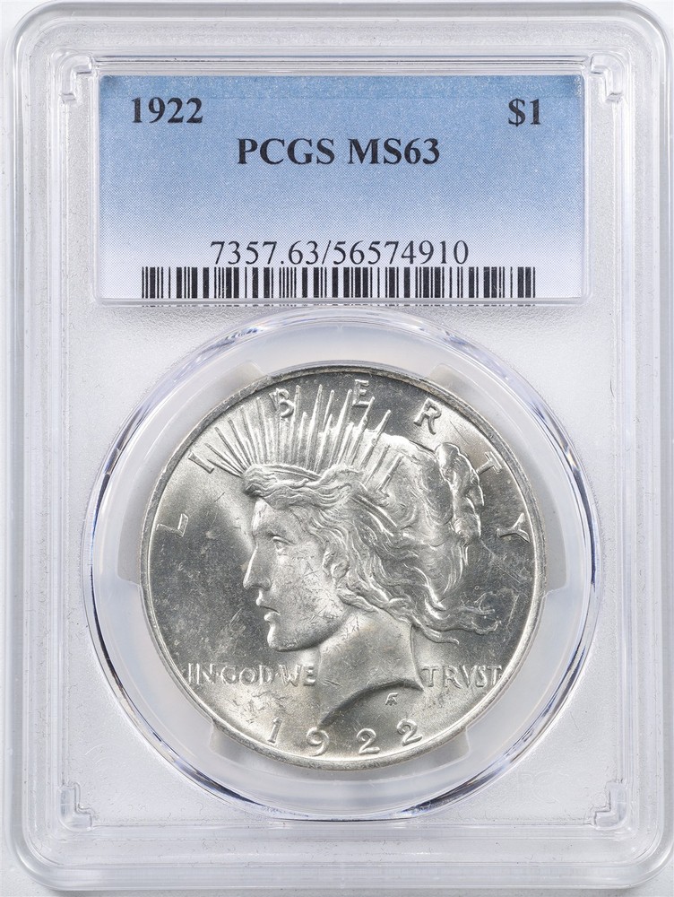 1922 $1 Peace Silver Dollar MS63 PCGS 56574910