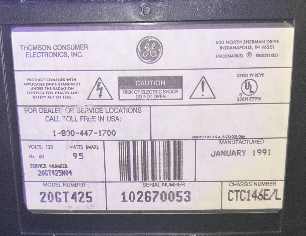 GE 20GT425 CRT Television