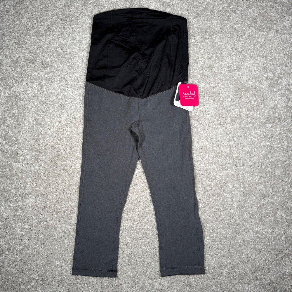 Isabel Maternity Active Capri Pants Crossover Panel Gray Women's Size M
