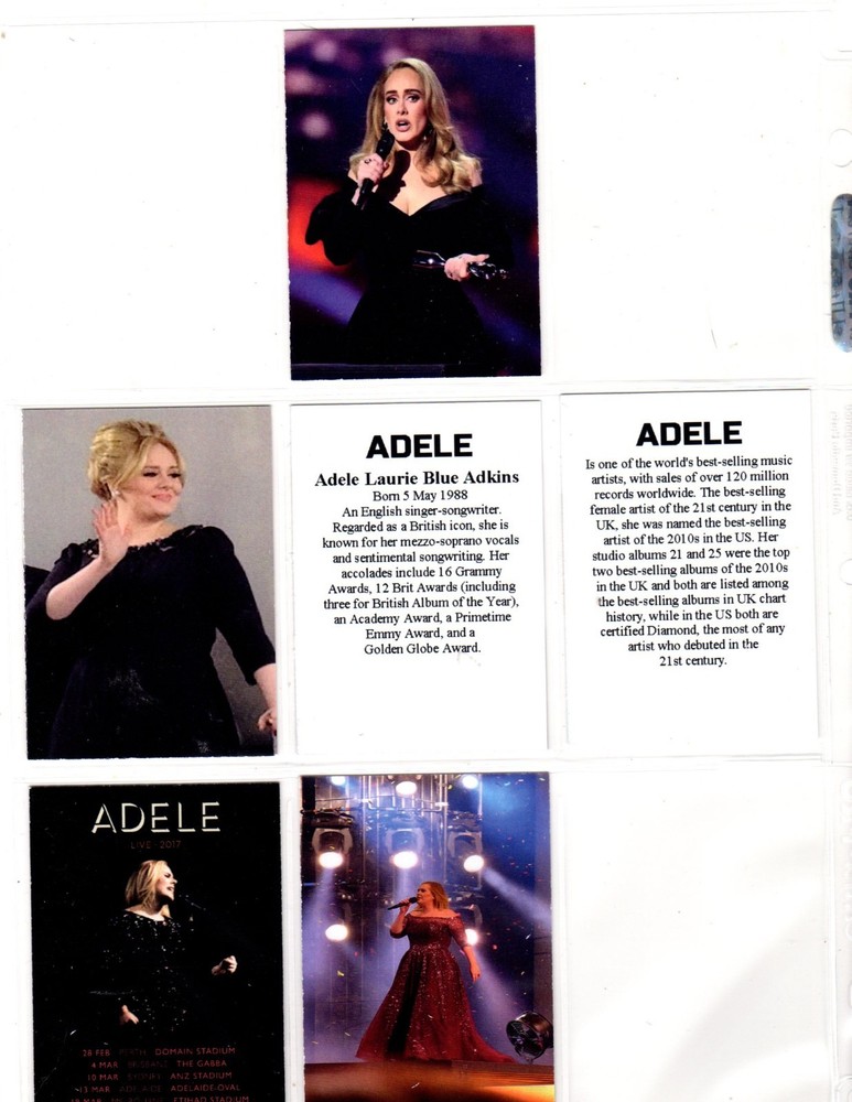 ADELE CUSTOM NOVELTY TRADING CARD 6 CARDS SET