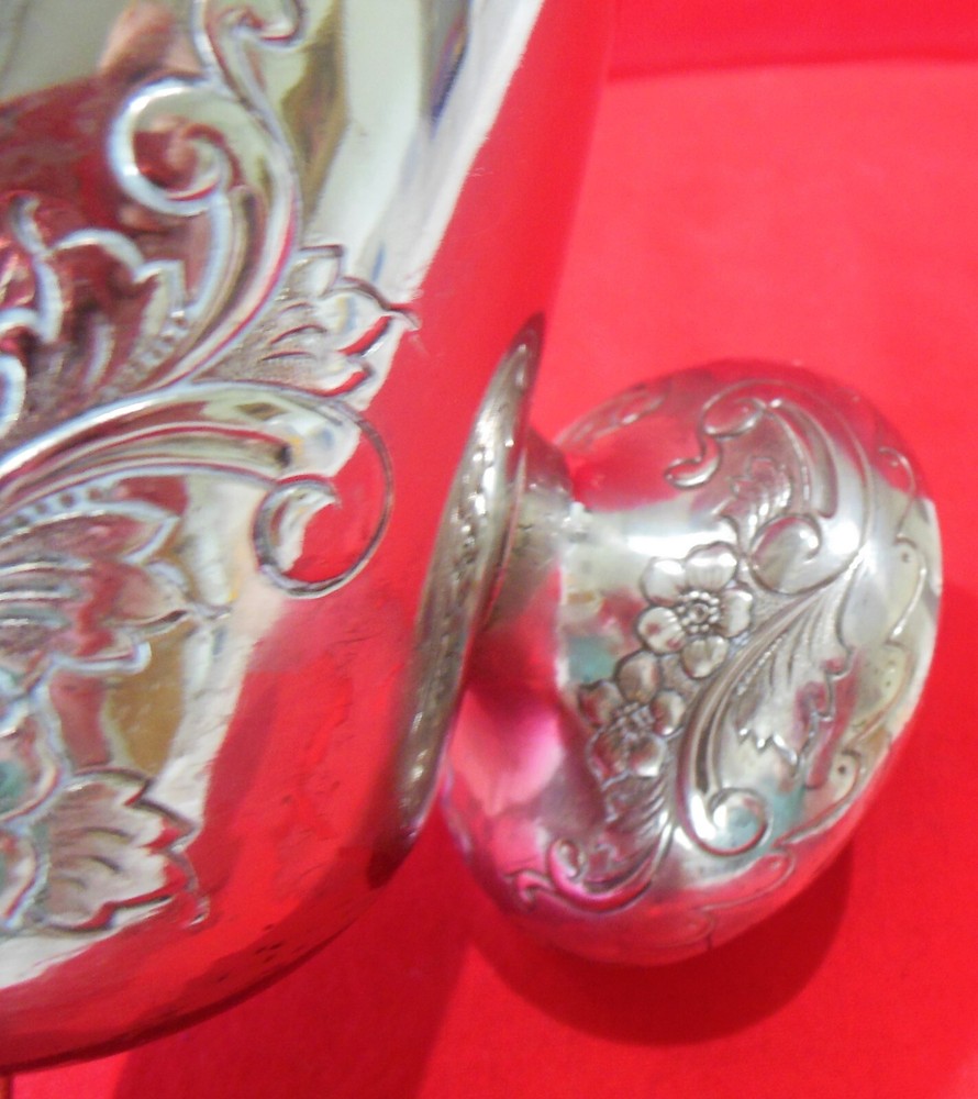 Footed Silverplate Sugar Scuttle Etched Floral NO SCOOP