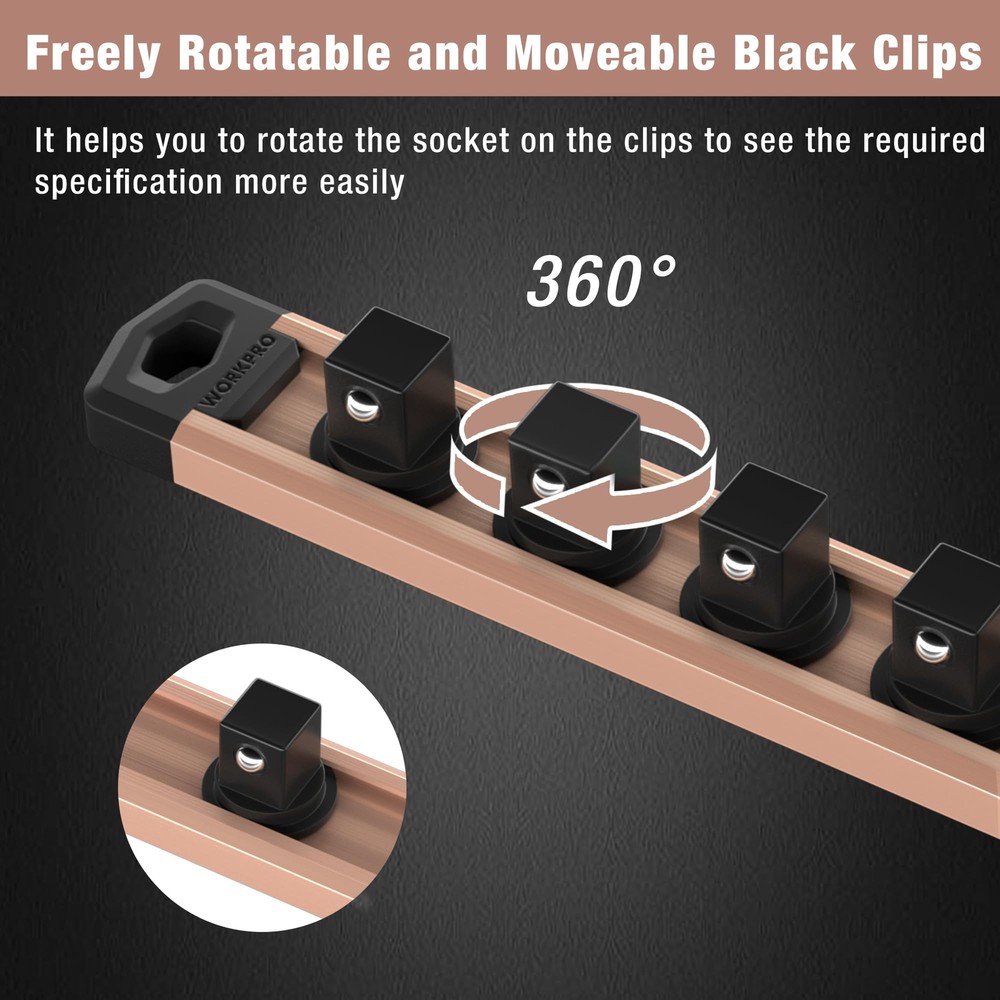 WORKPRO 1/2" Dr Heavy Duty Magnetic Socket Organizer 10 Clips Socket Holder Rack
