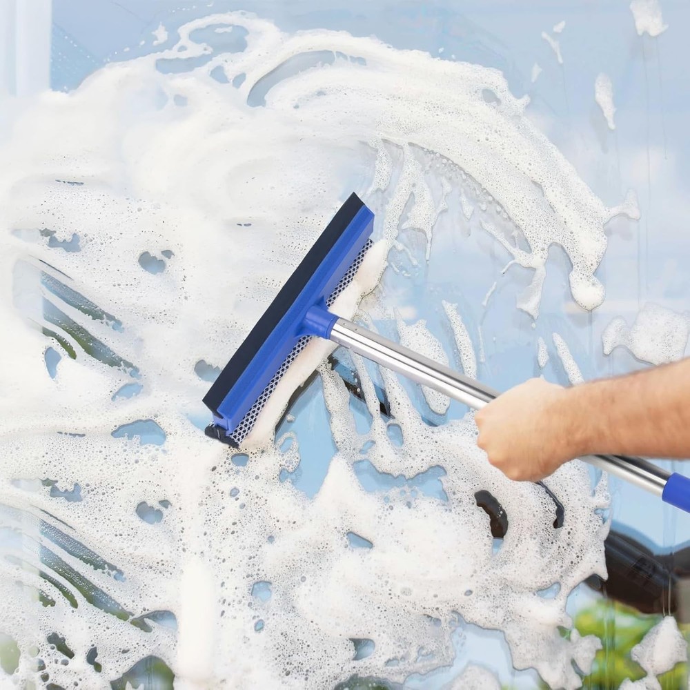 Window Squeegee and Microfiber Scrubber Set, 2-In-1 Window Cleaning Kit