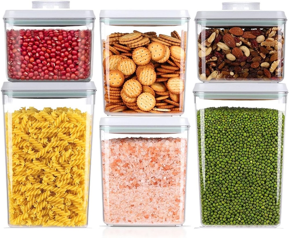 Pop Airtight Food Storage Containers Set W/ Lids 6 Pcs Stackable One Button