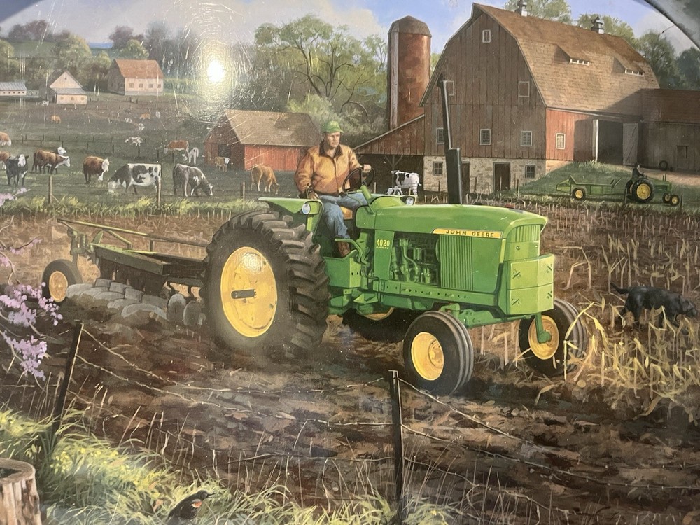 John Deere Galvanized Serving Tray Farm Scene New Era Freitag Rustic Decor