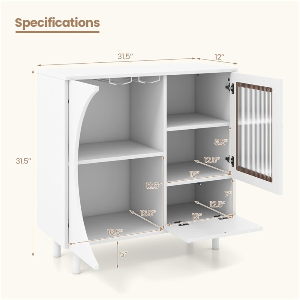 Buffet Sideboard Storage Cabinet with Drawer & Crescent-shaped Flap Versatile