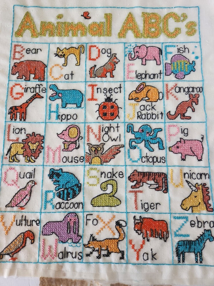 Animal ABCs Handmade Crosstitch Wall Hanging
