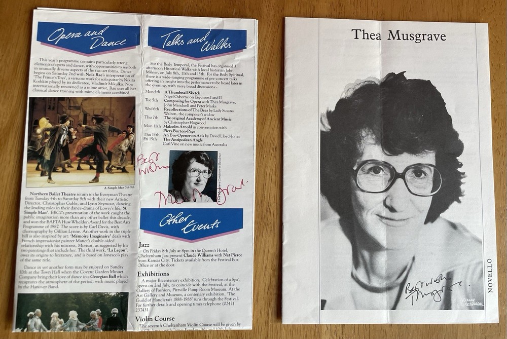 Scottish Composer Thea Musgrave Autograph Programs (2)