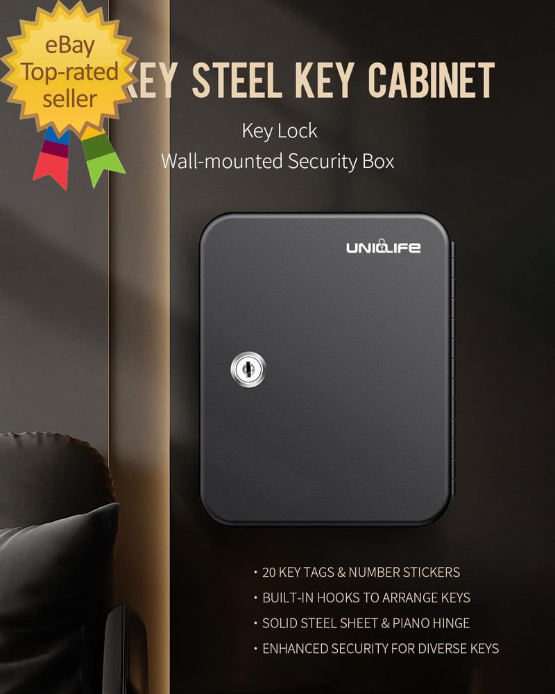 20 Position Key Cabinet with Key Lock Wall Mounted Black Security Storage Box