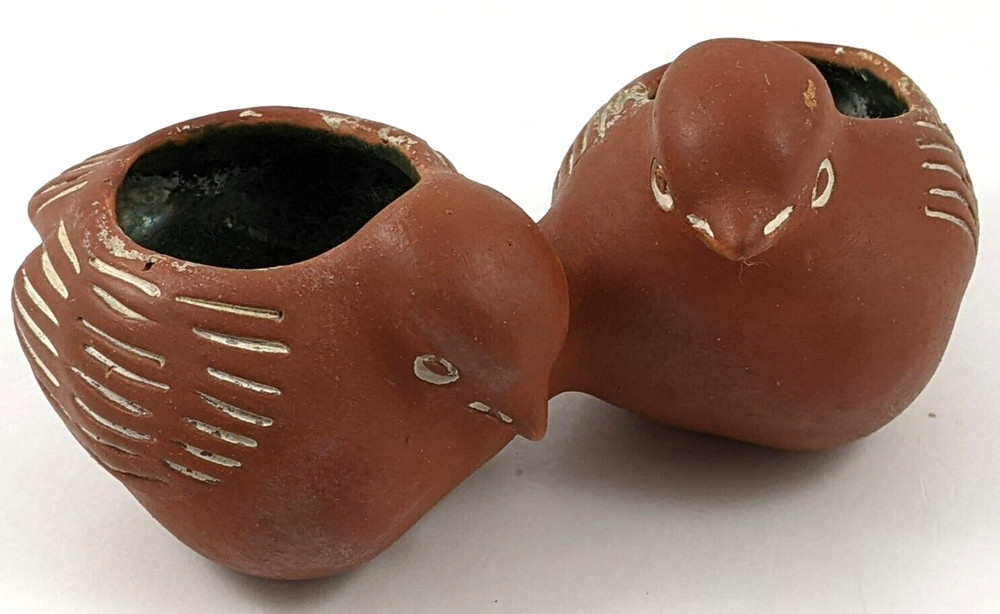 Terracotta Double Bird Bowl Planter Glazed Inside