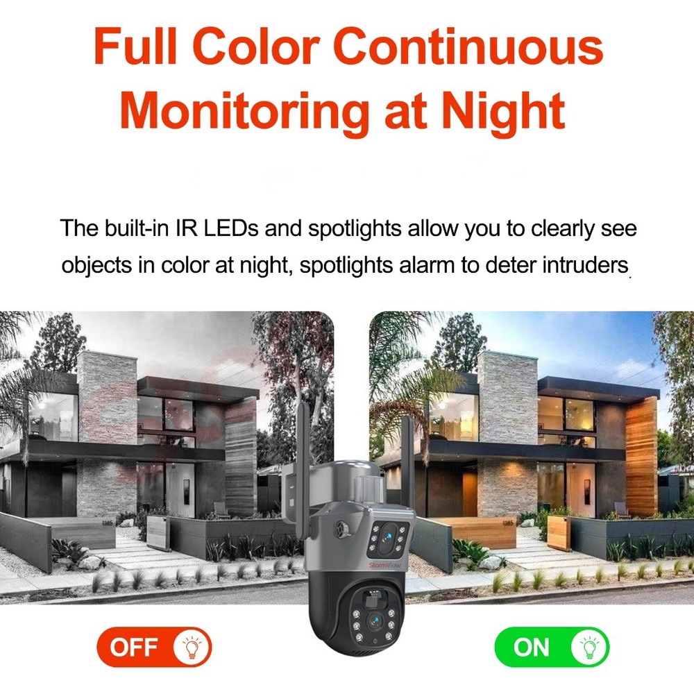 A solar-powered, dual-lens WiFi security camera with 360° PTZ coverage