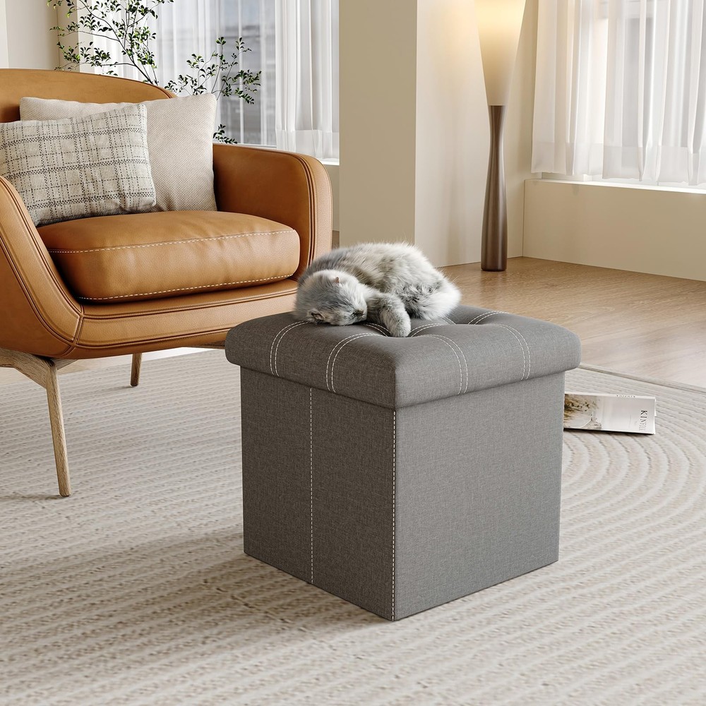 15 inches Storage Ottoman Cube, Foldable Storage Boxes, Padded Seat for Dorm ...