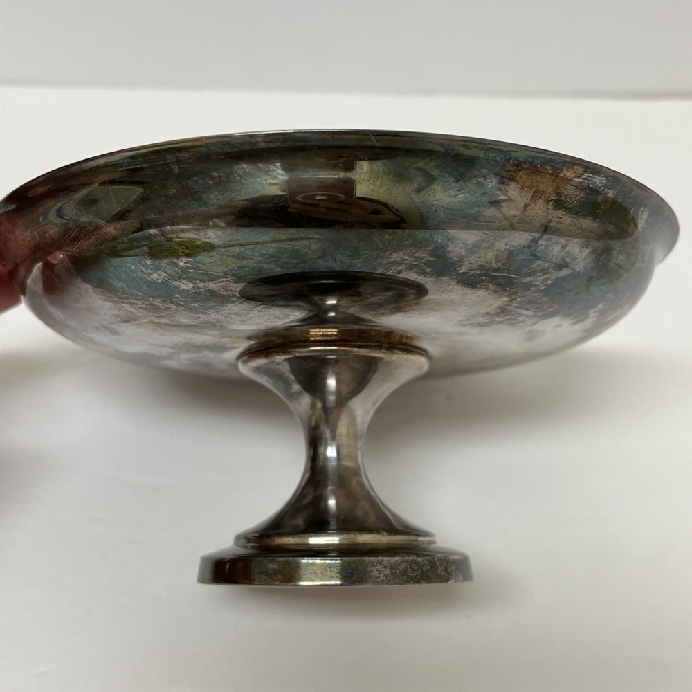 Vtg Oneida Silversmiths Silver Plated Candy Compote Dish w/Blue Green Enamel