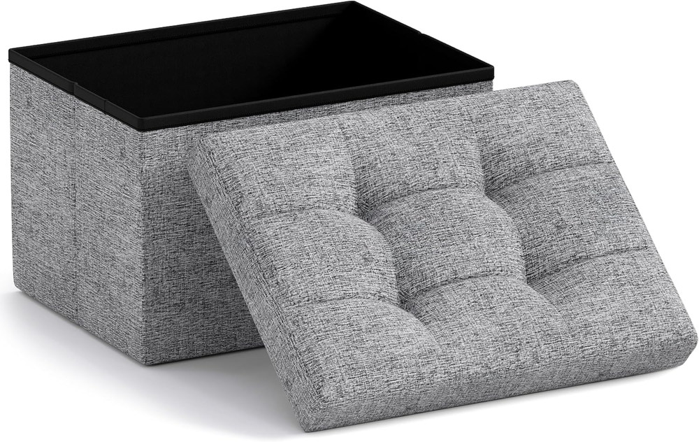 Small Storage Ottoman Foldable Collapsible Rectangle Linen Ottoman Foot Rest Sto