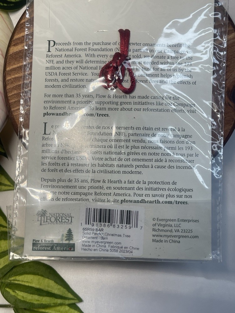 Plow & Hearth Solid Pewter Christmas Tree Ornament – Barn Scene – New