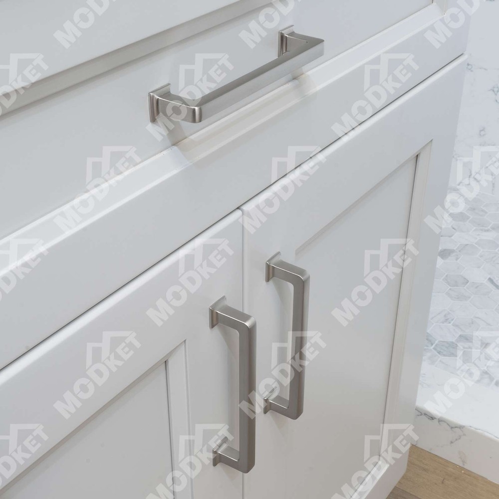 Solid Brushed Nickel Square Cabinet Handles Pulls Knobs Kitchen Bathroom Modern