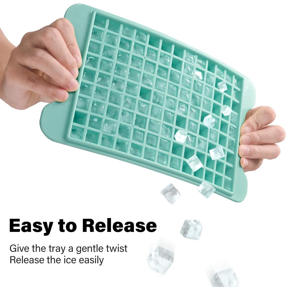 4 Pack Mini Ice Cube Tray with Bin Ice Container and Scoop for Freezer