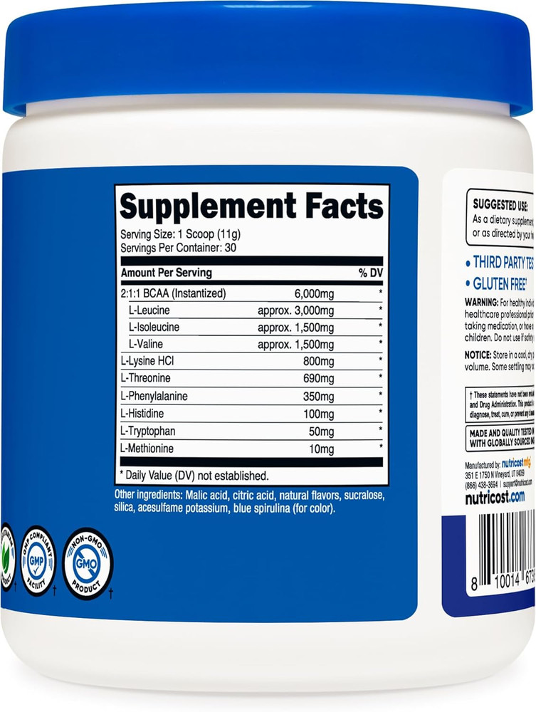 EAA Powder 30 Servings (Blue Raspberry) - Essential Amino Acids - Non-Gmo, Gl...