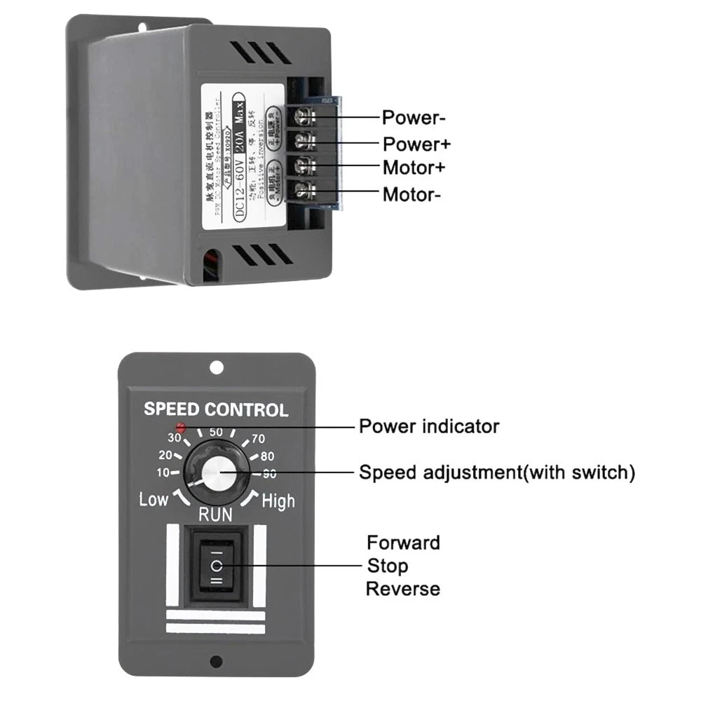 PWM DC Motor Speed Controller 12V 24V 36V 48V Variable Speed Switch Reverse US
