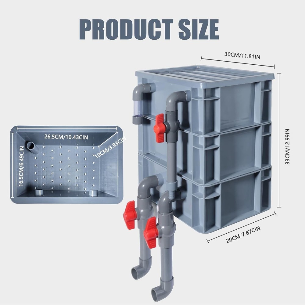 3-Layer Aquarium Filter Box with 25W Pump, Adjustable Inlet & Outlet, Include...
