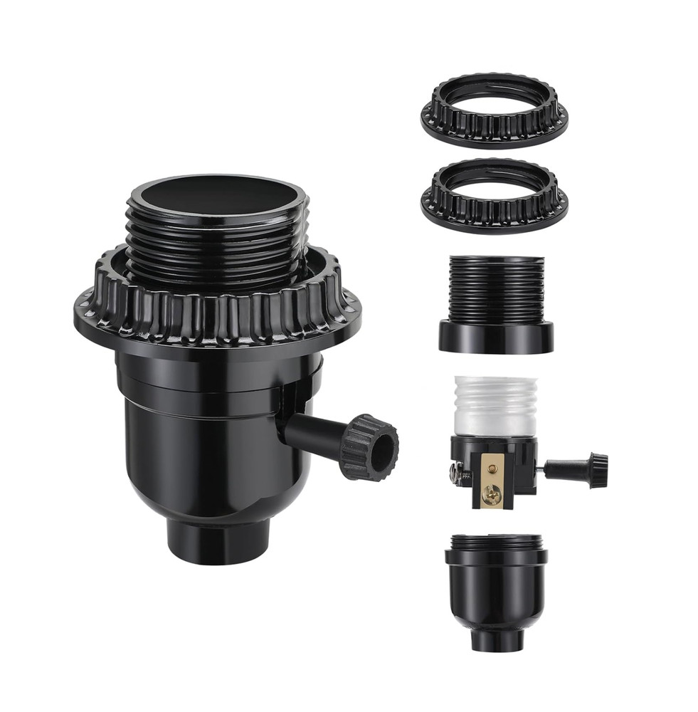 Durable Medium Base Lamp Socket with 2 Shade Rings for Easy Replacement