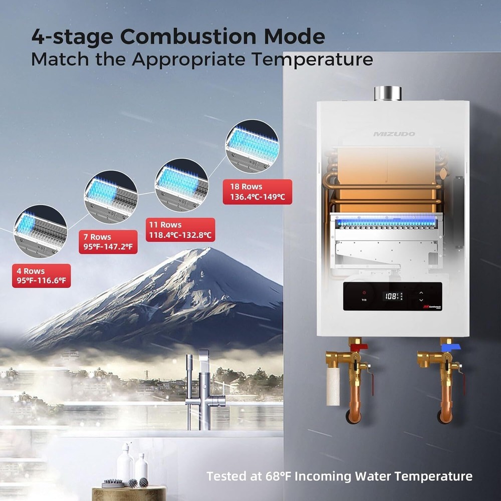 MIZUDO 7.5 GPM Natural Gas Tankless Water Heater Instant Hot Water 170,000 BTU