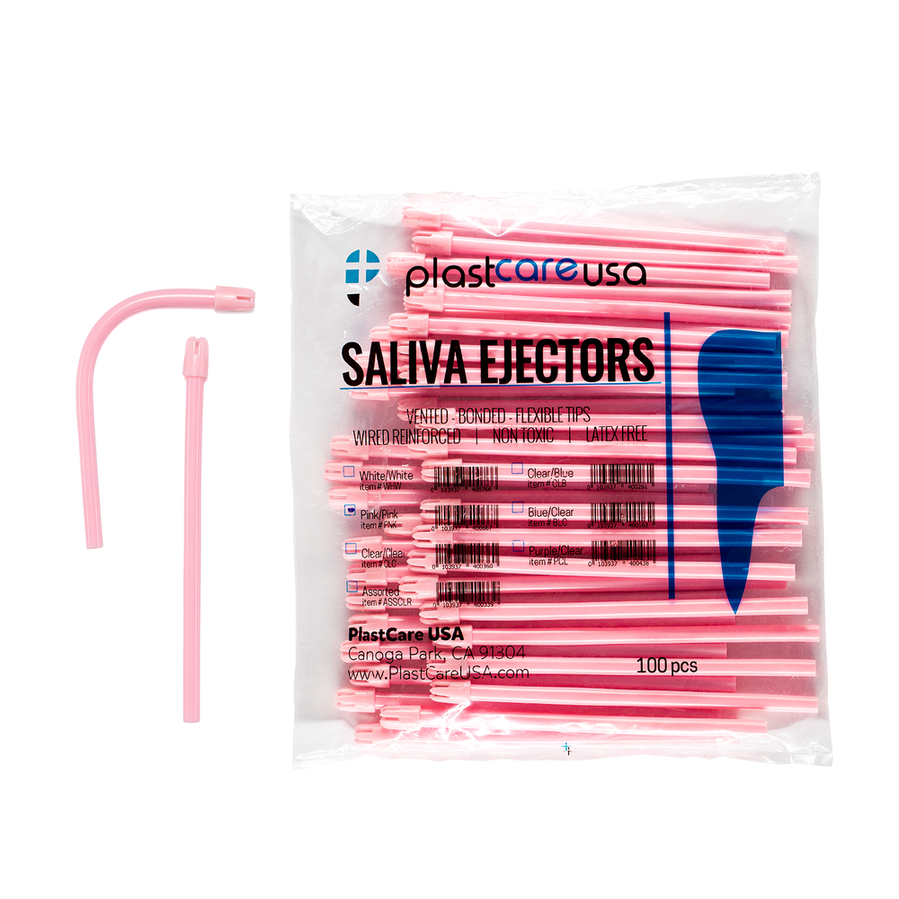 200 (2 Bag) Pink Dental Saliva Ejectors Ejector Disposable Suction Tips