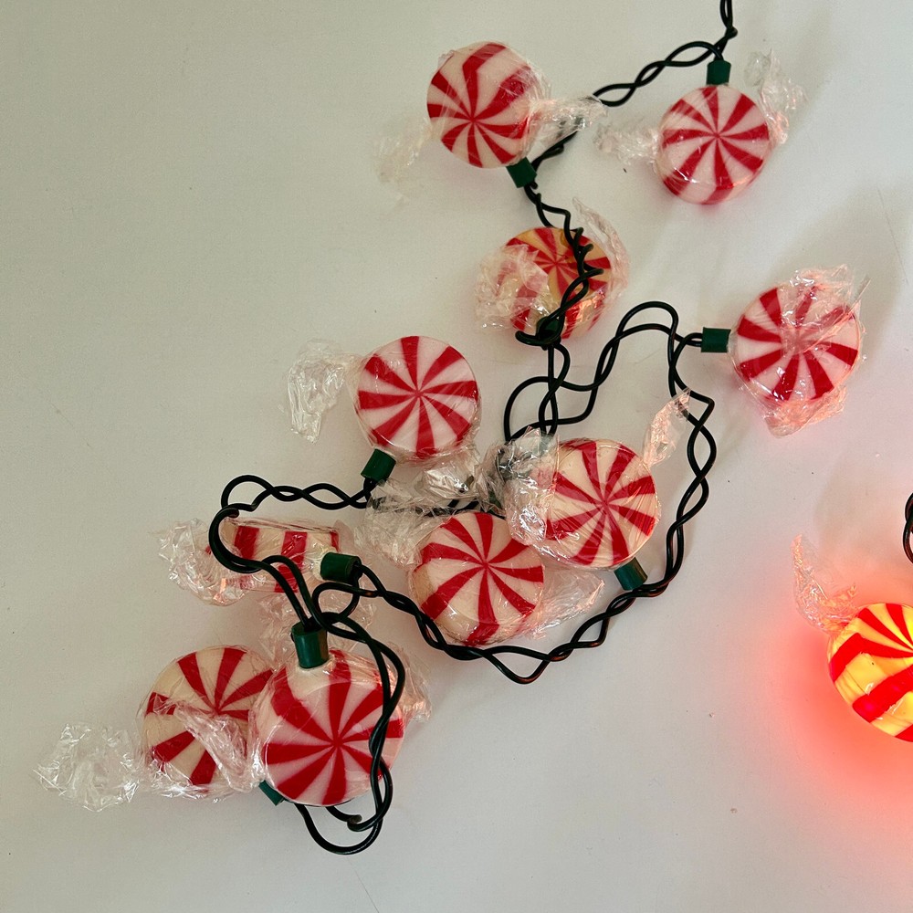 3 Kurt Adler Indoor/Outdoor Blinking String 10-Light Sets Peppermint Candy READ