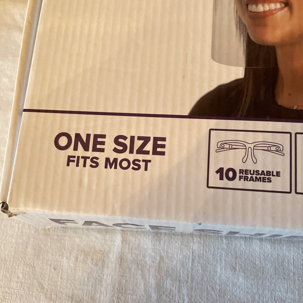 Face Shields 10 Frames 30 Shields Clear Plastic. BRAND NEW IN BOX