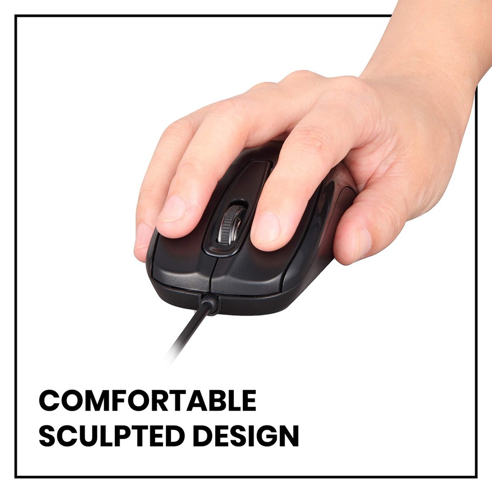 PERIMICE-209 3 Button USB Wired Mouse Optical 1000 DPI 5.9 Ft Cable Black