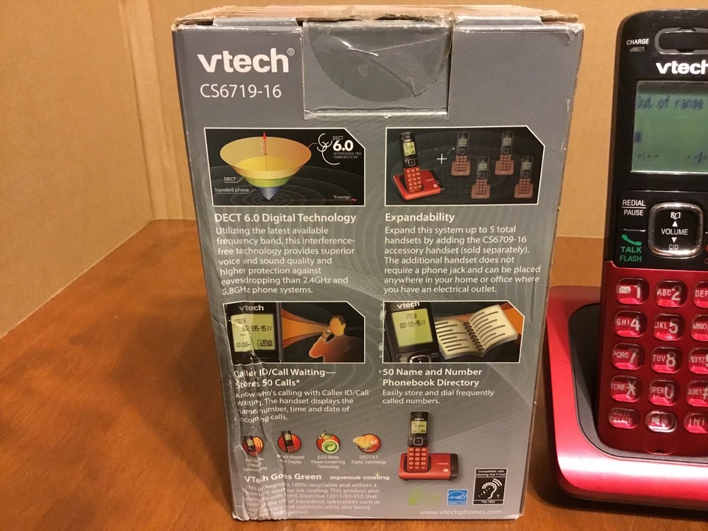 Red VTECH Cordless CS6719-16 Phone System Caller ID / Waiting Tested & Working