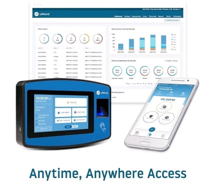 NX2500 Biometric Fingerprint Time Clock, RFID, PIN, Cloud-Based, Payroll Ready