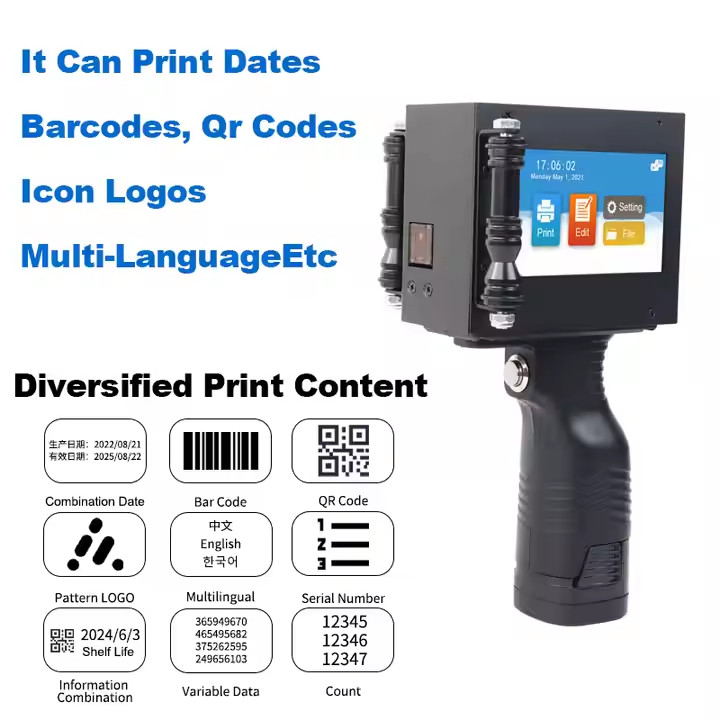 Handheld Inkjet Printing 12.7mm Printing Date Text Batch Number Barcode-