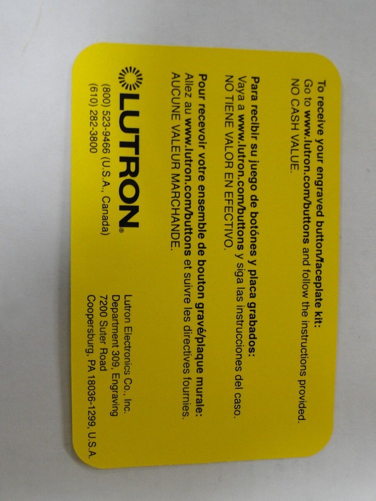 Lutron Prepaid Engraving Certificate