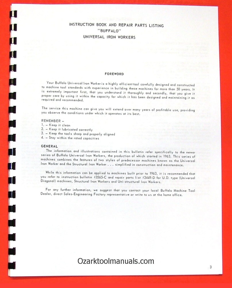 BUFFALO Universal Iron Workers Operator's & Part Manual 0107
