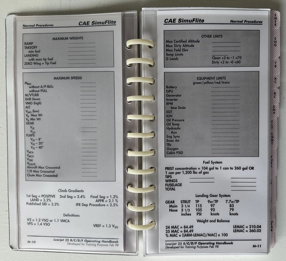 LearJet 25 Operating Handbook CAE SimuFlite *EXCELLENT*