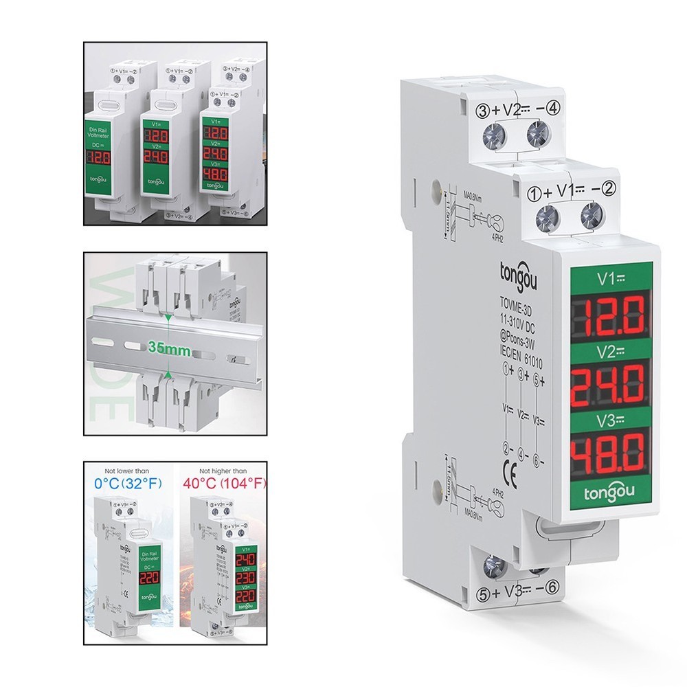 DC Voltage Detector Din Rail Voltage Meter LED Voltage Display Secure Position