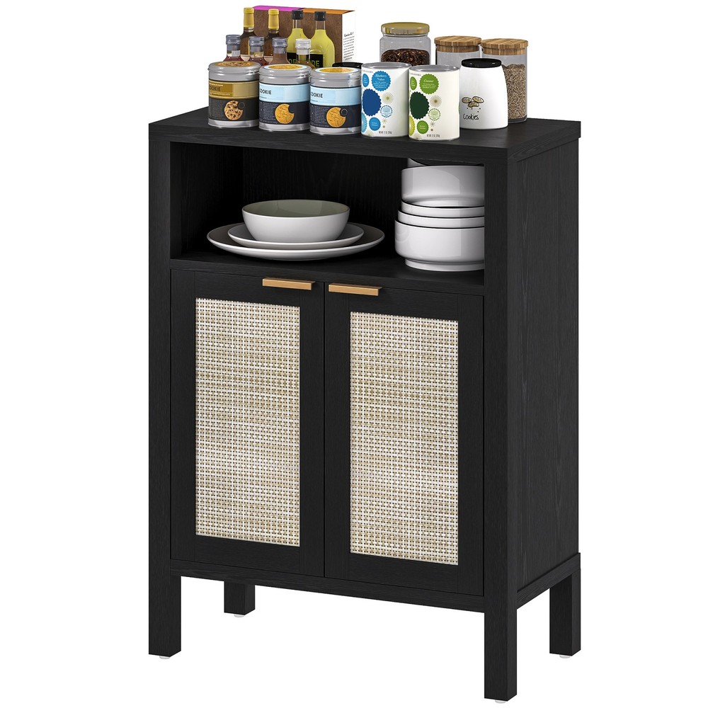 Sideboard Rattan-element Doors with Golden-colored Handles