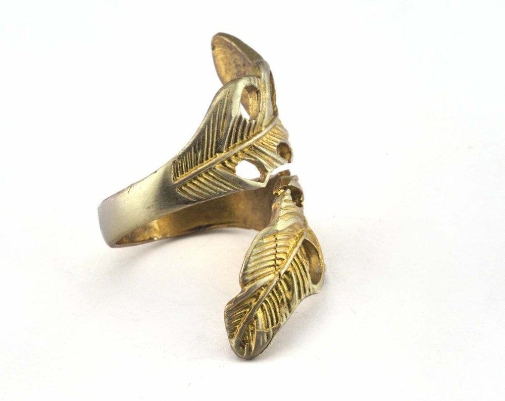 Ring Leaf Adjustable Ring Raw brass Wrap Nature Leaves Statement Ring