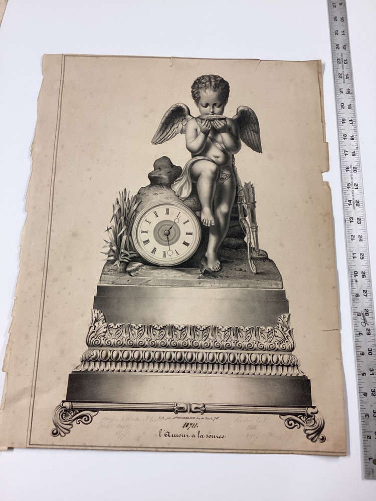 3 Large Antique Clock Lithographs No Other Examples Found